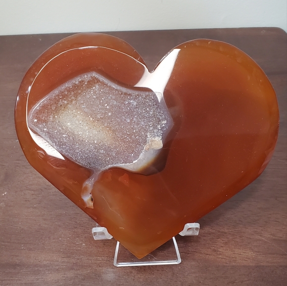 Large Carnelian Crystal Heart With Druzy - Picture 4 of 12